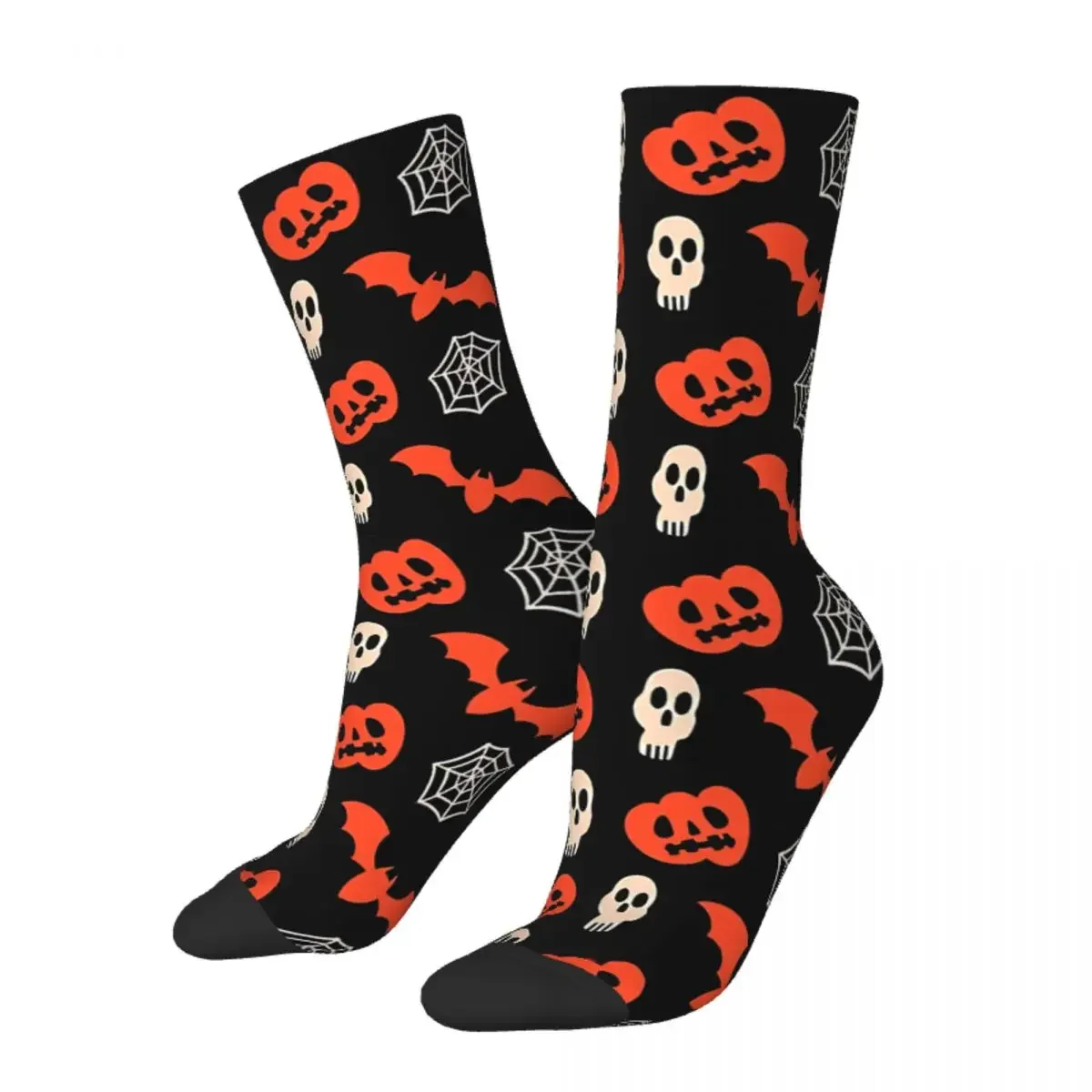 

Funny Crazy Sock for Men Spooky Season Red Hip Hop Vintage Halloween Happy Pattern Printed Boys Crew Sock Novelty Gift