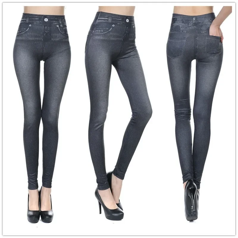 Women Jean Leggings Fitness Pants High Waist Gym Leeggings High Elastic Hip Liftting Fashion Slim Running Cycling Yoga Tights - 3