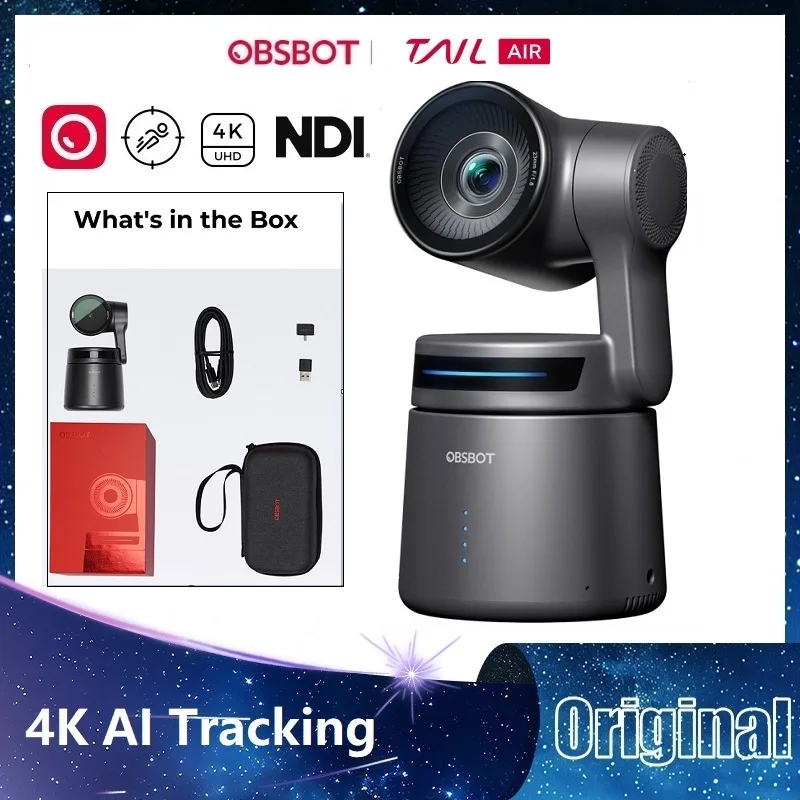.OBSBOT Tail Air AI NDI Streaming Camera 4K ai Tracking PTZ Camera with APP Gesture Control HDMI/USB-C/Wireless Webcam