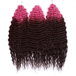 Ariel Ombre Blonde & Brown Curly Water Wave Crochet Hair Extensions - 24 Inch - 24inches - 60cm (3T - PINK EGGPLANT)