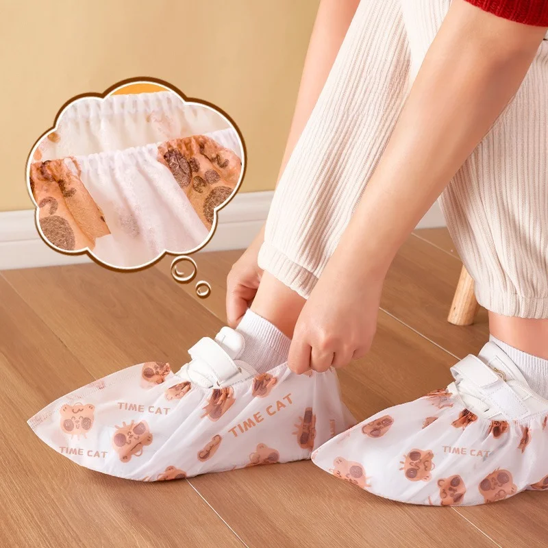 Cartoon Disposable Shoe Covers Made of Non-woven Fabric Thickened Anti Slip Household Dustproof and Breathable 50pcs