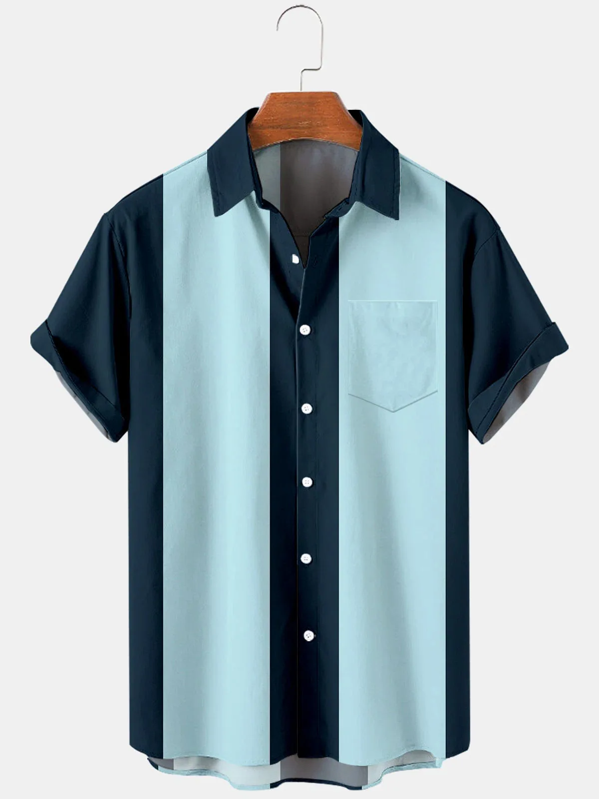 Hawaiian Men's Short Sleeved Shirt, Casual Stripe Printed National Style, Retro, Lapel, Open Button, Beach Top 4