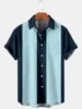Hawaiian Men's Short Sleeved Shirt, Casual Stripe Printed National Style, Retro, Lapel, Open Button, Beach Top 4