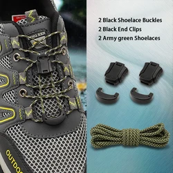 Elastic No - Tie Shoelaces with Buckle for Active Lifestyles - Unisex Adult & Kids Shoe Accessories (Army green)