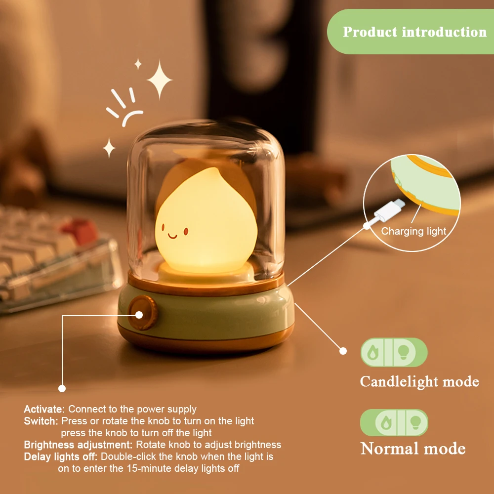 Kerosene LED Night Light Cute Flameless Candle Light with Two Modes USB Rechargeable Dimmable Camping Light For Bedroom Decor 6