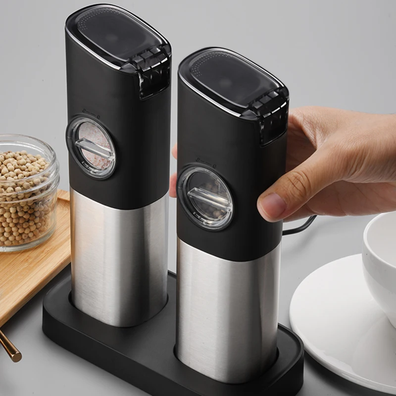Gravity Electric Salt and Pepper Grinder Set - USB Rechargeable，Automatic  Salt Pepper Mill with 5 Adjustable Coarseness (Battery-Silver & Gold)