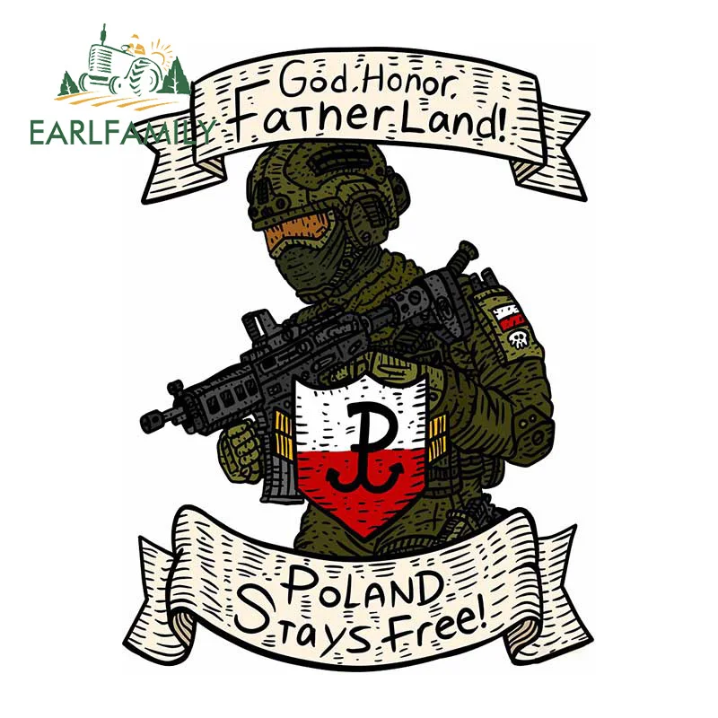 EARLFAMILY 13cm x 9.8cm Polish Military Soldier Car Sticker Vinyl Window Trunk Laptop Decal Poland Stays Free Stickers