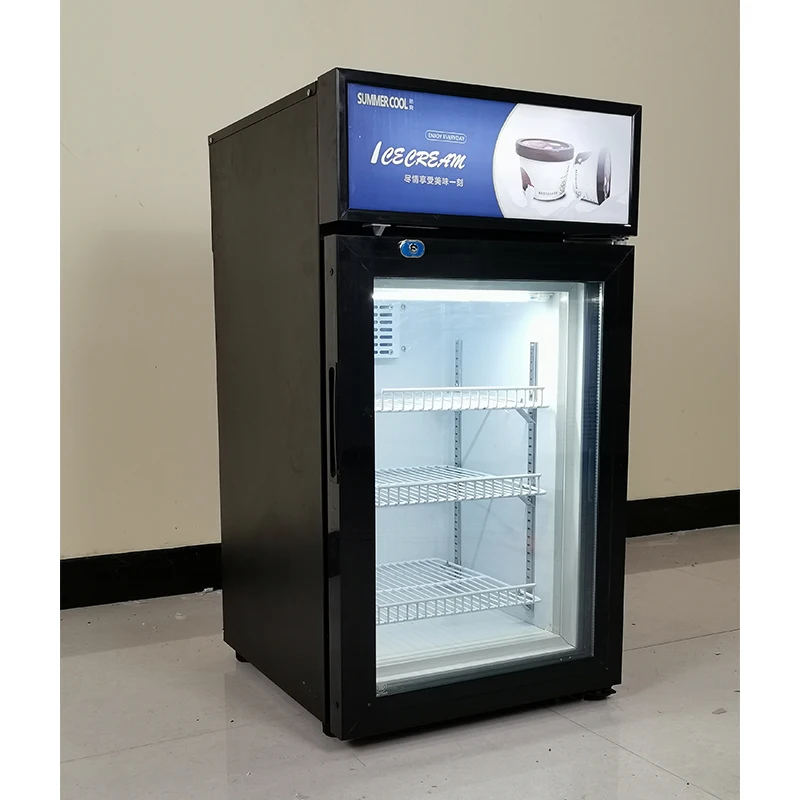 mini table top ice cream popsicles small display freezer vertical fridge with lcd advertising screen