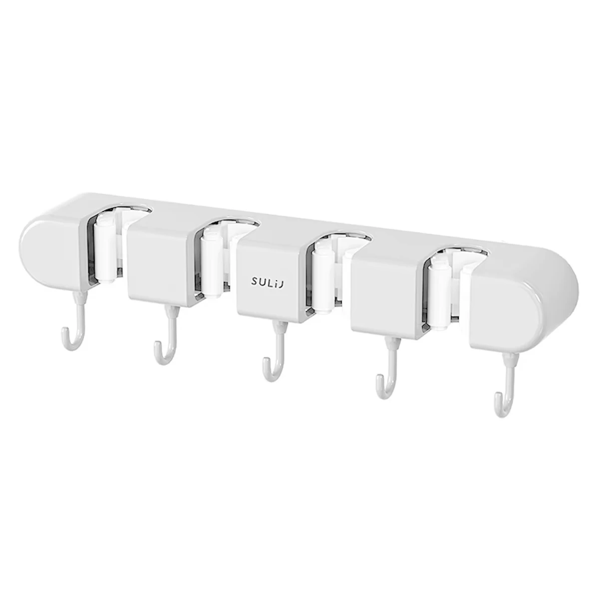 1PCS Mop and Broom Holder Wall Mounted Organizer No Drilling Self-Adhesive Storage Tool Rack with 5 Hooks Mop Holder Hanger