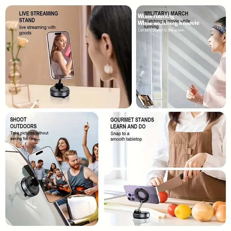 1pc Multi-Scene Magnetic Phone Mount for Cars | 3D Vacuum Lock Technology | 360° Rotatable & Shock-Resistant,Without Battery