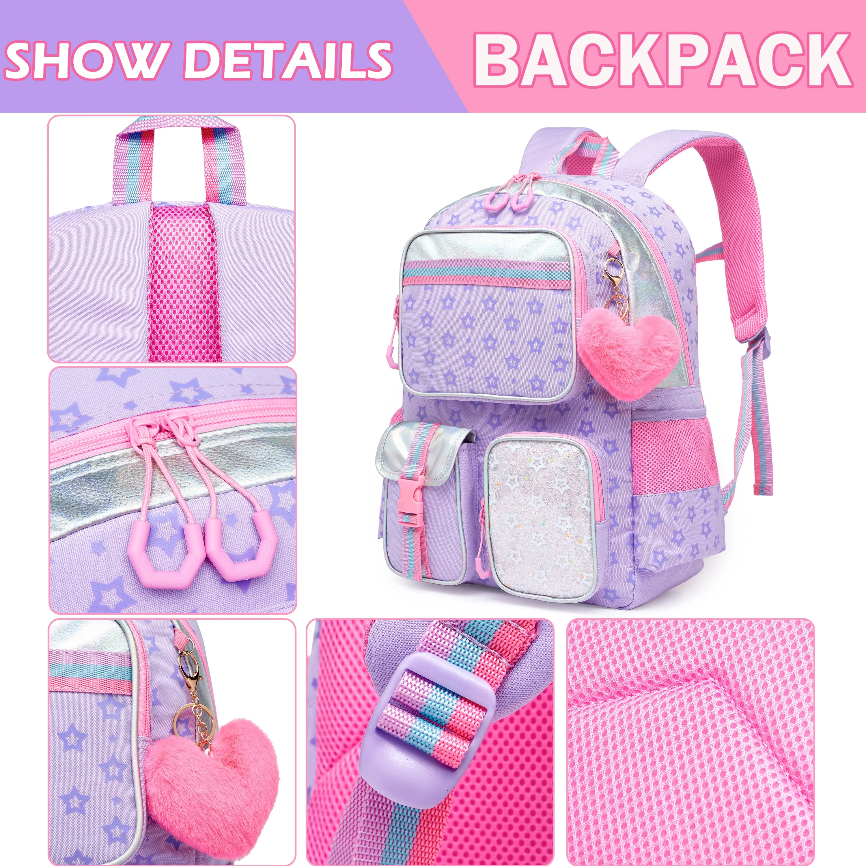 Meetbelify Backpack for Girls School Bag Aesthetic Backpack for Elementary Student Teen Girls Cute Bookbag Kids Kawaii Shoolbag 3