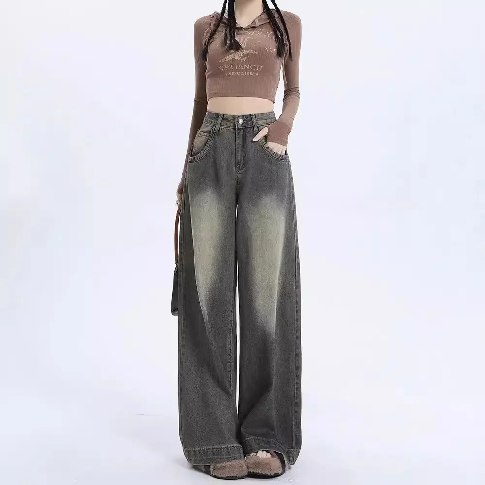 جديد وصول خريف 2023 جينز عتيق عالي الخصر واسع السا...