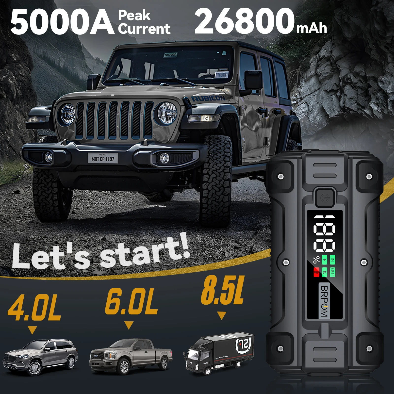 Power Bank 4000A/5000A 12V Car Battery Jump Starter jump starter car jump starter Portable Charger Car Booster Starting Device Petrol Diesel Emergency Booster