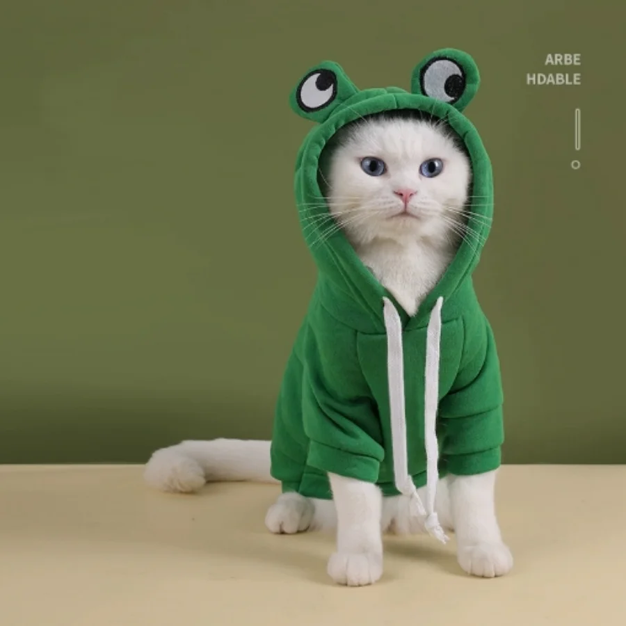 Cute Frog Pet Hoodie – Winter Warm Velvet Lined Dog & Cat Sweater