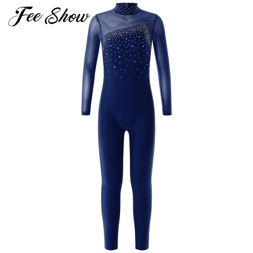 

Комбинезон для гимнастики для девочек-подростков, блестящий комбинезон с длинными рукавами и вырезами на спине для катания на коньках, танцевальная одежда