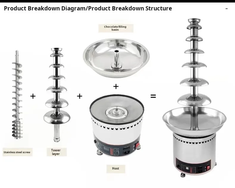 All Stainless Steel Electric et 6-Layer Chocolate Fountain & Waterfall Machine Home Party & Wedding Use for Hotels