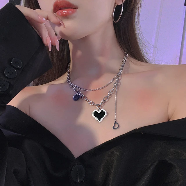 New Double Necklace Women Pearl Crystal Heart Pendant Girls Gift Jewelry  Chain - Necklace - Aliexpress