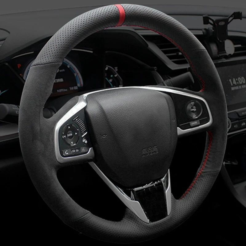 스티어링휠 커버 BMW M 스포츠 M3 E90 E91 E92 E93 E87 E81 E82 E88 X1 E84 전용 미끄럼 방지 가죽 핸들 커버를 손으로 바느질한 고품질 자동차 액세서리 10 자동차 핸들 커버 미끄럼 방지 탄소 섬유 스웨이드 브레이드, 혼다 시빅 10 2016-2021 CR-V CRV 2017-2021 선명도 2018-2021