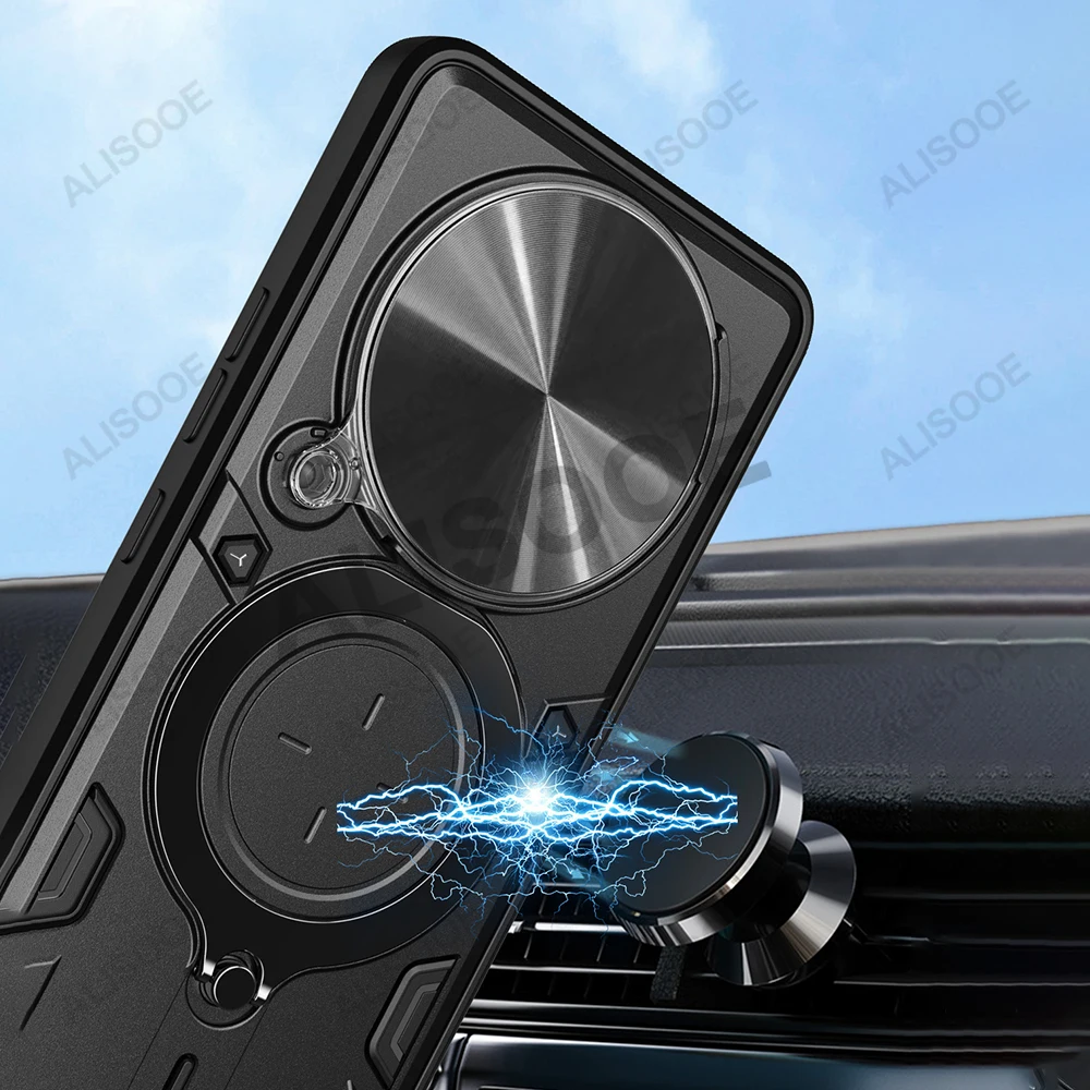 Enhanced Protection Armor Case with Slide Camera Cover and Ring Stand