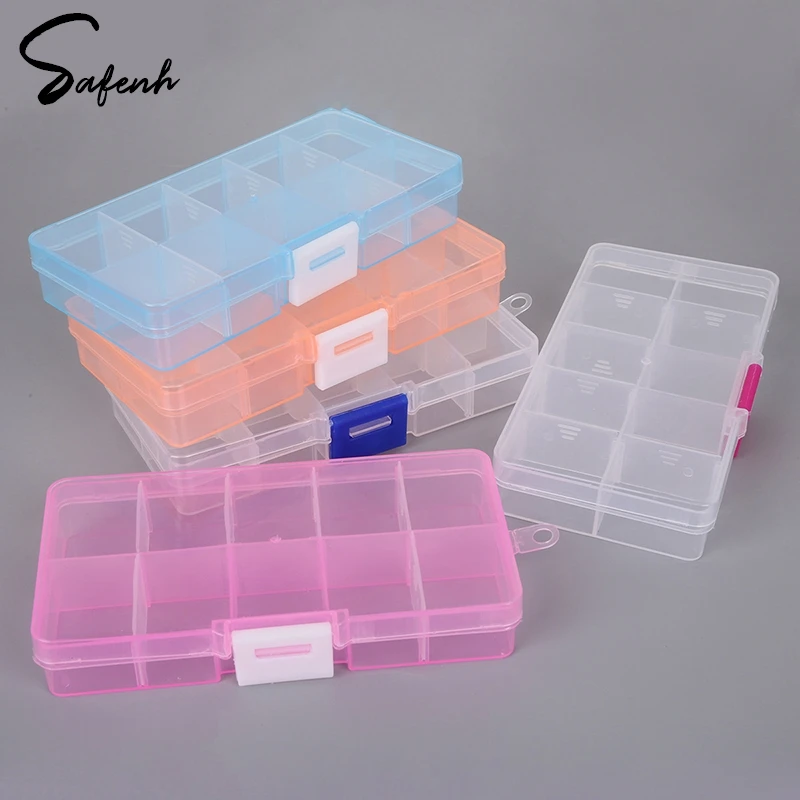 

Пластиковая шкатулка для ювелирных изделий, регулируемый контейнер с 10 отделениями для бусин, сережек, прямоугольной формы