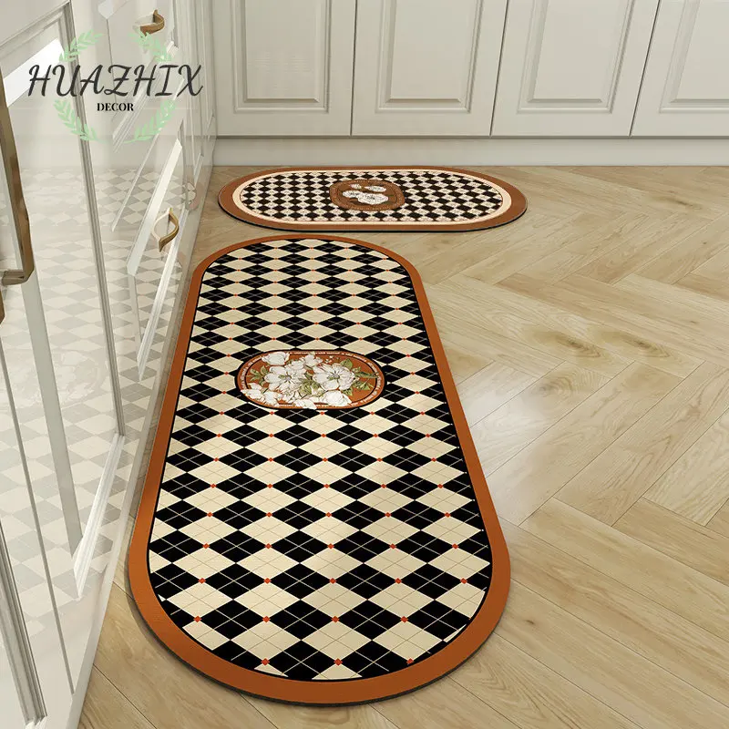 

American Style Rug Kitchen Floor Non-slip Mat Nordic Floral Balcony Entrance Doormat Bathroom Living Room Door Floor Carpet