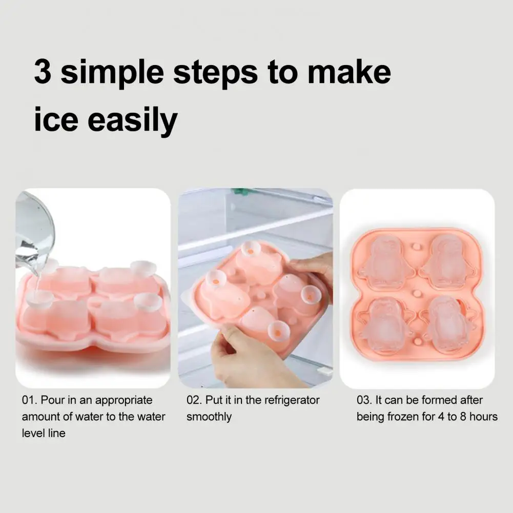 4 Grids Penguin Shaped Ice Cube Trays 3D Ice Cube Mold Easy Release Slow Melting Ice Maker For Whiskey Cocktails Brandy Coffee
