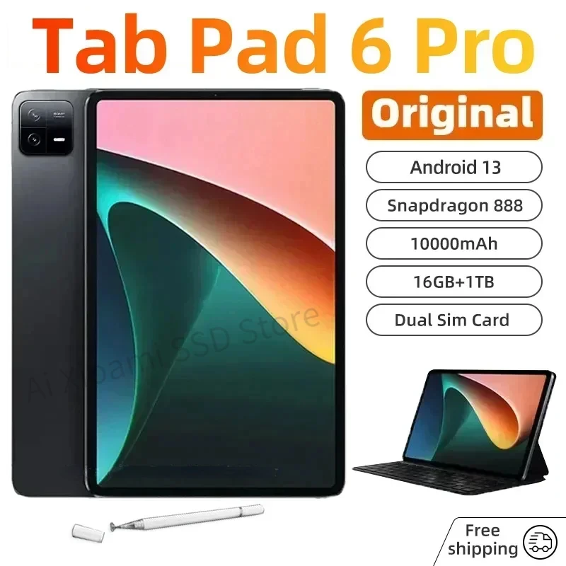 

2024 Original Global Version Tablet Android 13 Pad 6 Pro 16GB+1TB Snapdragon 888 Tablets PC 5G Dual SIM Card WIFI HD 4K Mi Tab