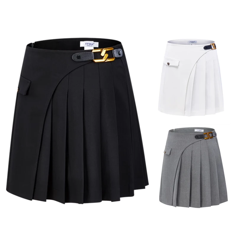TTYGJ Golf Women's Clothing Spring Vintage Sports Skirt High Waist Pleated Skirt Ladies Slim Casual Skorts with Inner Short