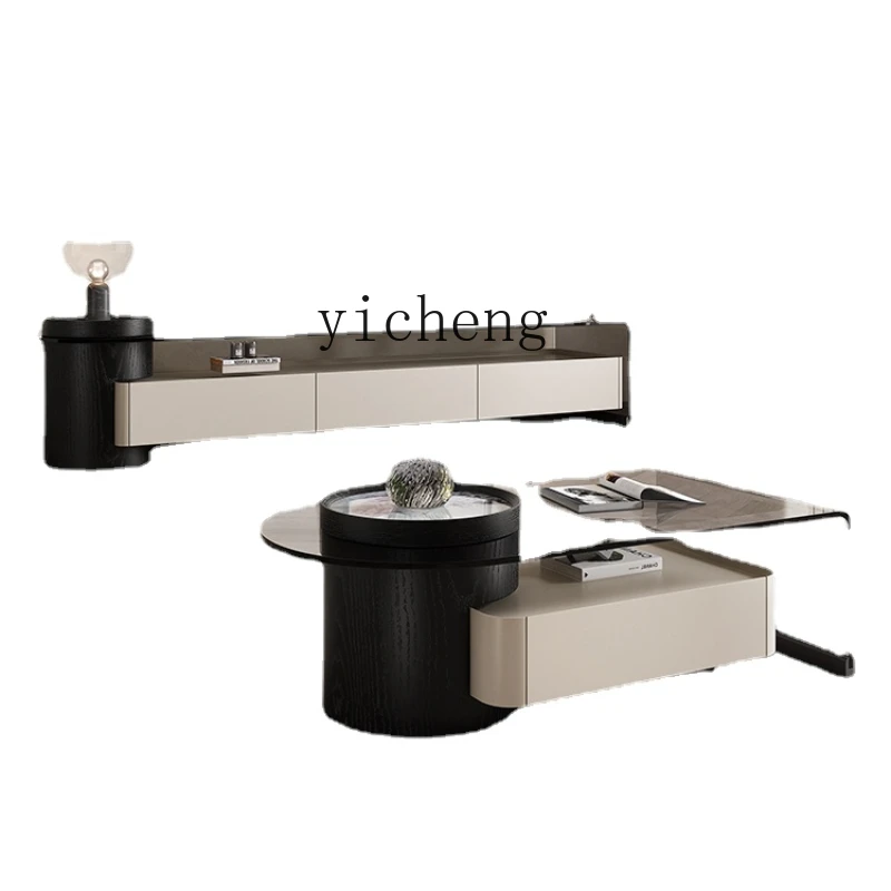 

Hyp Black Walnut Color Tea Table Rotatable Living Room Home Small Apartment Glass