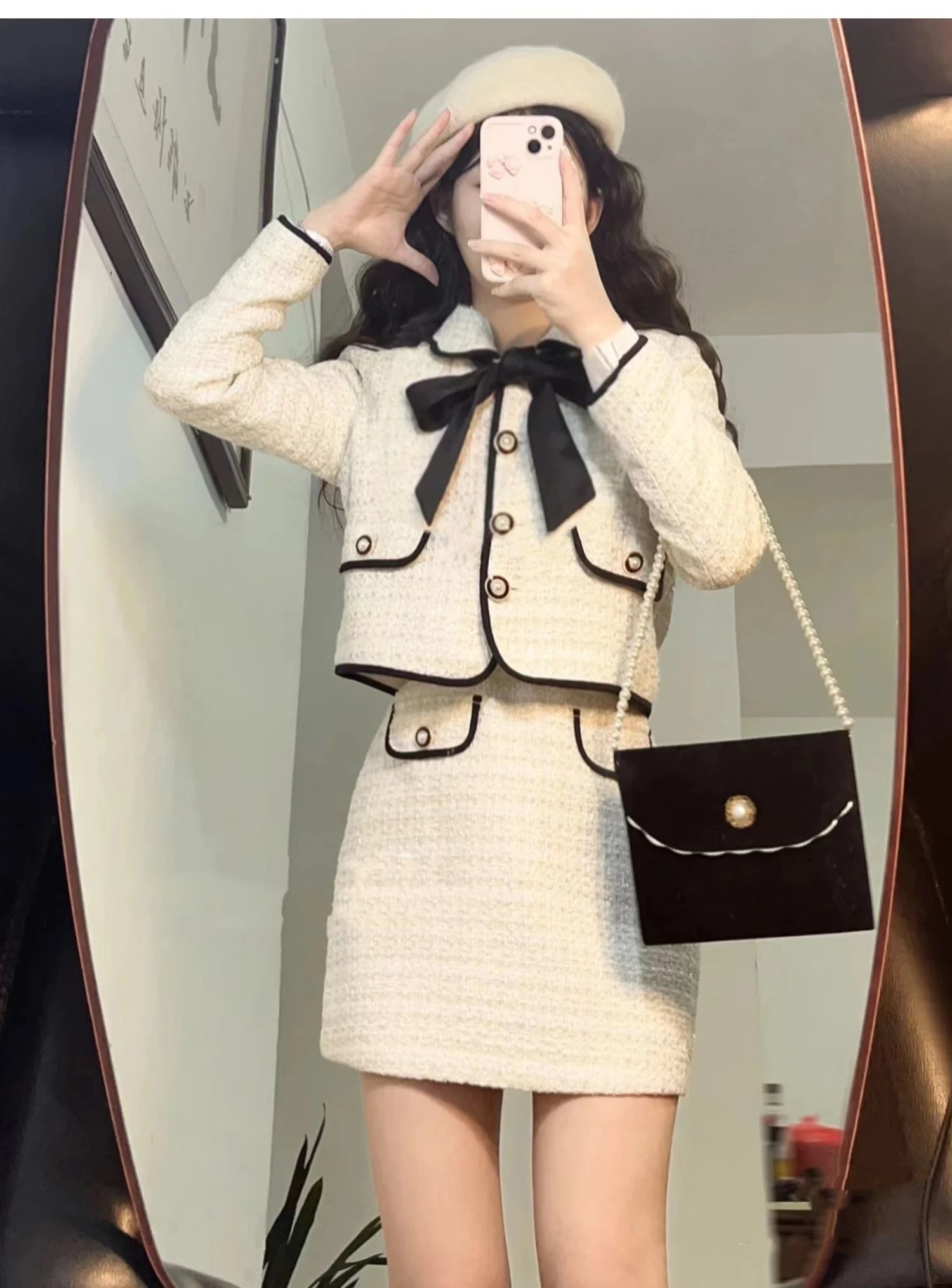 Autumn New Outfits Fashion 2 Piece Sets Women Cropped Jackets High Waist Button Mini Skirt Suit Korean Elegant Set Y2k Clothes
