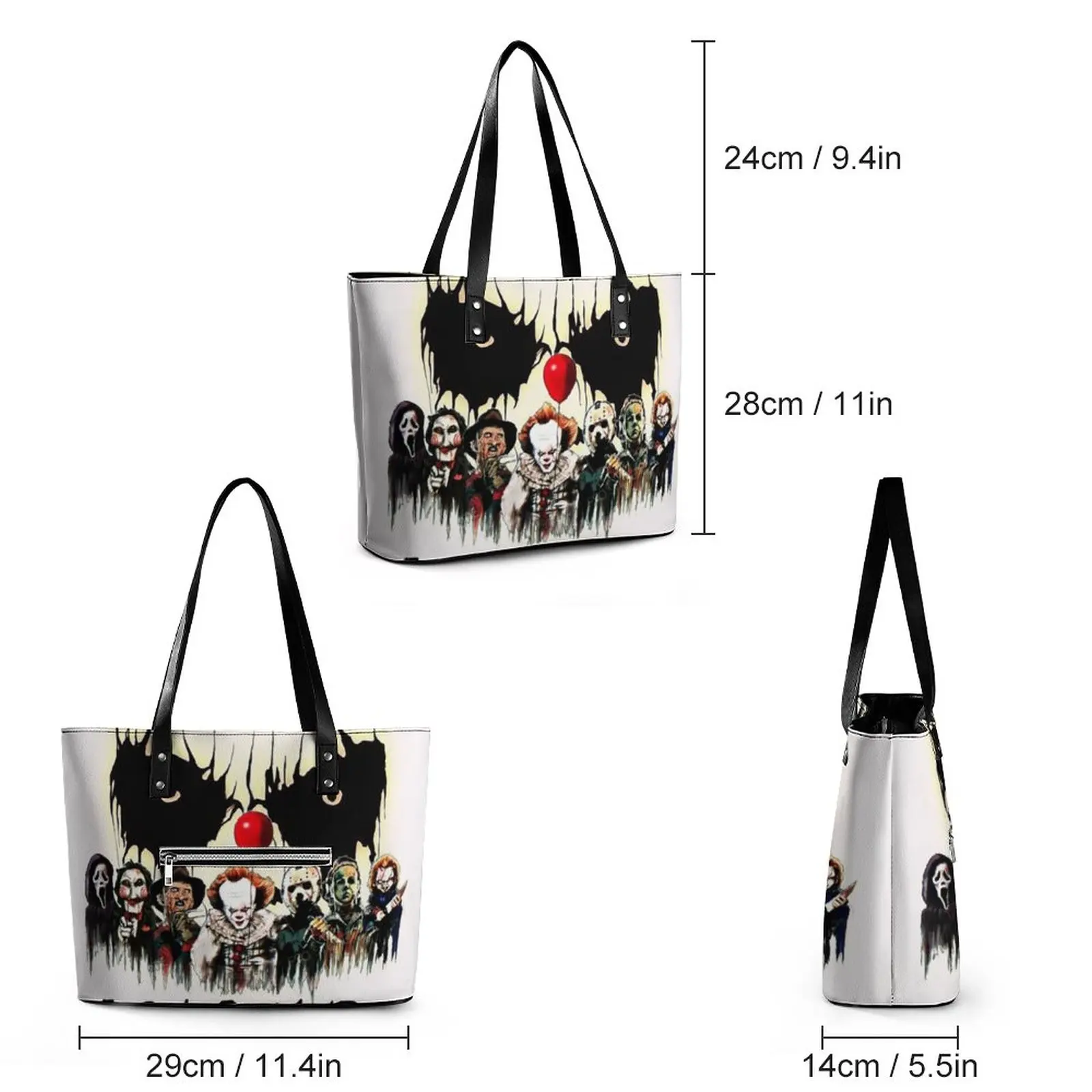 Halloween Horror Team Friends Handbags Jason Voorhees College Tote Bag Cool Shoulder Bag Print Handle PU Leather Shopper Bags 2
