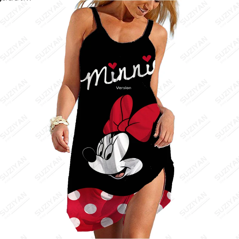 

New Fashion Disney Mickey Mouse Women's Sling Dress Loose 3D Printing Women's Sleeveless Large Size Women's Breathable Dress