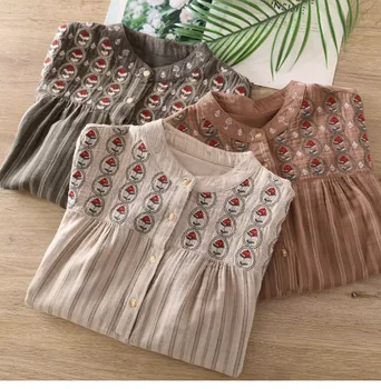 vintage cotton yarn flowers embroider long sleeve women cloth 1