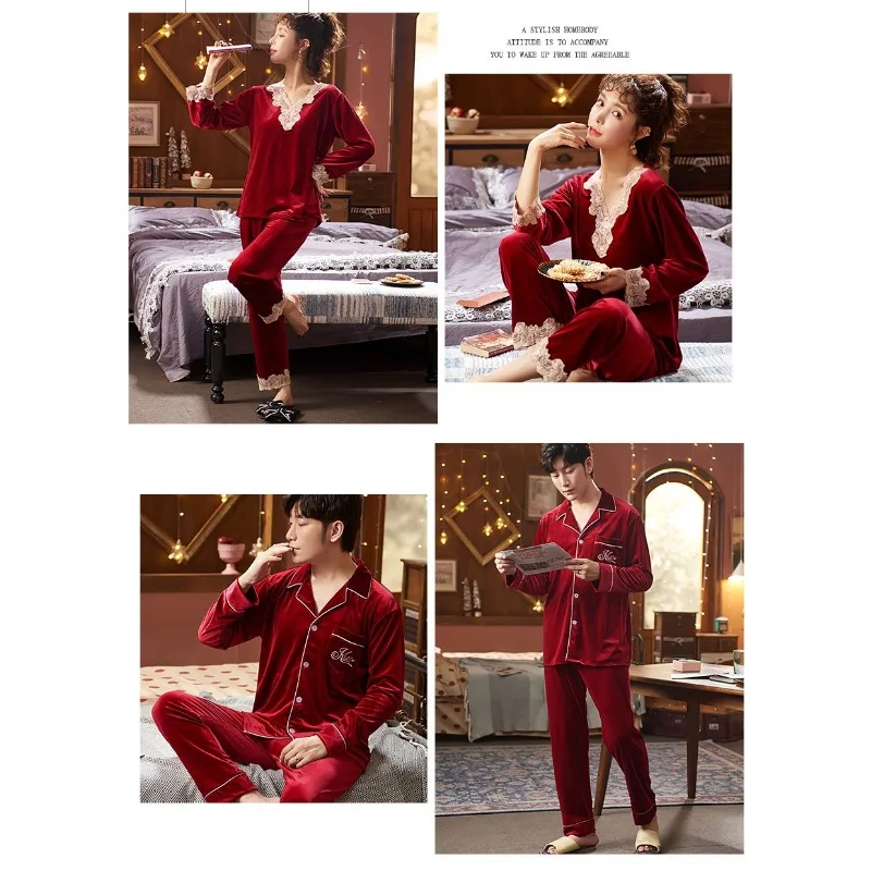 2024 New Gold Velvet Couple Pajamas Women's Spring Autumn Winter Coral Fleece Long Sleeves Large Size Men's Loungewear Set