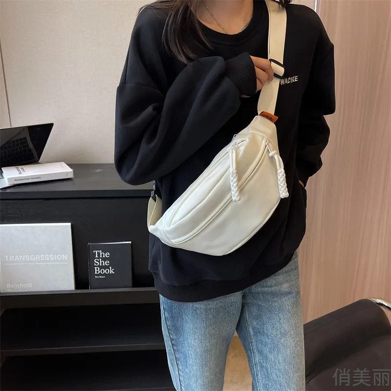 

Solid Color Oxford Cloth Chest Bag For Women Large Capacity Travel Crossbody Bags Half Moon Belt Bag Ladies Daily Fanny Packs