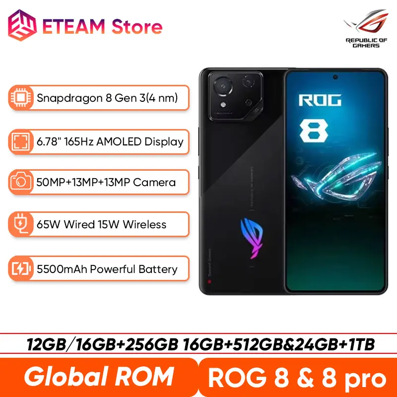 2024 New ASUS ROG 8 & 8 pro 5G Gaming Phone Snapdragon 8 Gen