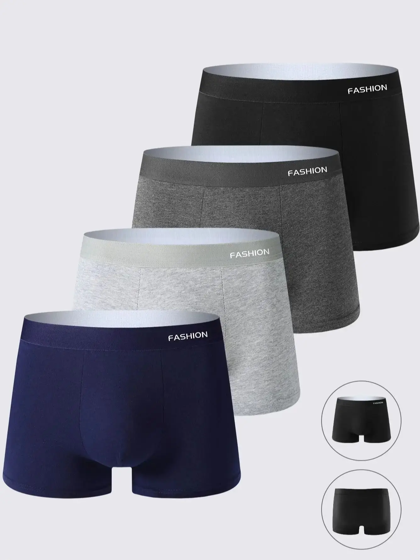 4-Pack Men's Solid Color Briefs Comfortable Breathable Sporty Casual Fitness Underwear Soft Plain Boxer Shorts