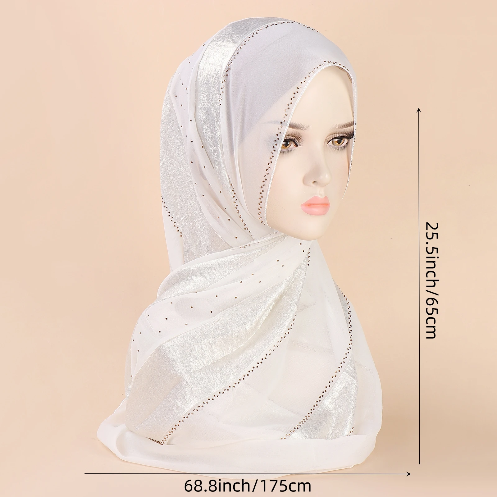 Middle Eastern New Gold Craft Fabric Splice Chiffon Handmade Diamond Decoration Versatile Muslim Women's Headband Scarf Hijab 3
