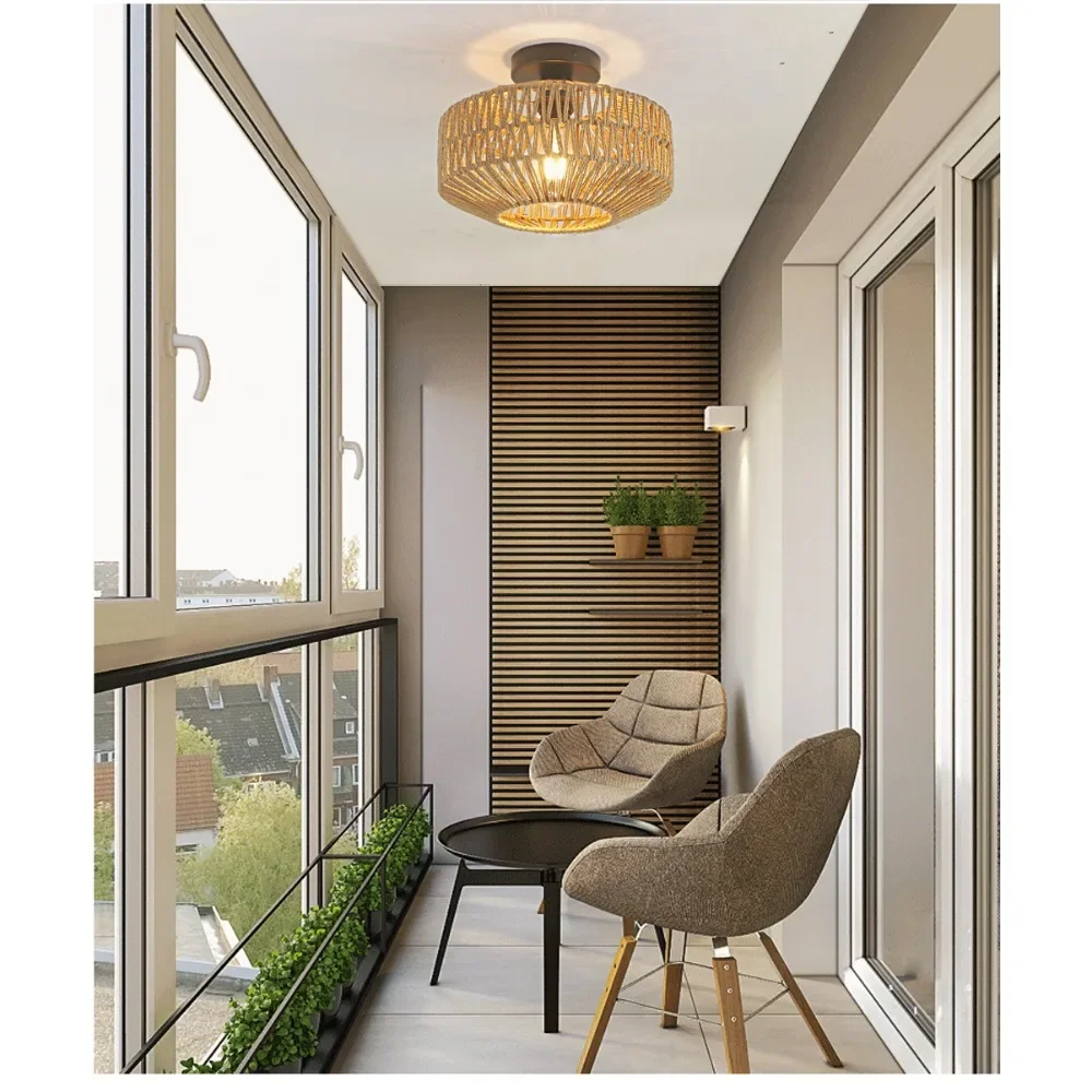 Chinese Retro Handmade Wicker Chandelier Ceiling Light Wabi-sabi Rattan Pendant Lights for Restaurant Bedroom Teahouse Study E27