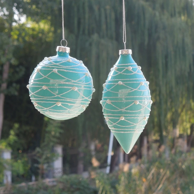 

Free Shipping 8pcs/pack Blue Series Christmas Pendant Hanging Glass Ball Decorative Handmade Globe Ornament Festival Friend Gift