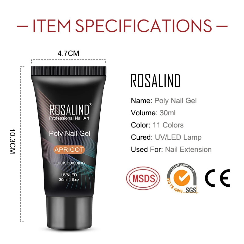 ROSALIND 30ml Poly Nail Gel Acrylic Crystal Nail Art Poly Nail Varnish Semi Permanent Quick Extension Nail Gel Need UV/Led Lamp 2