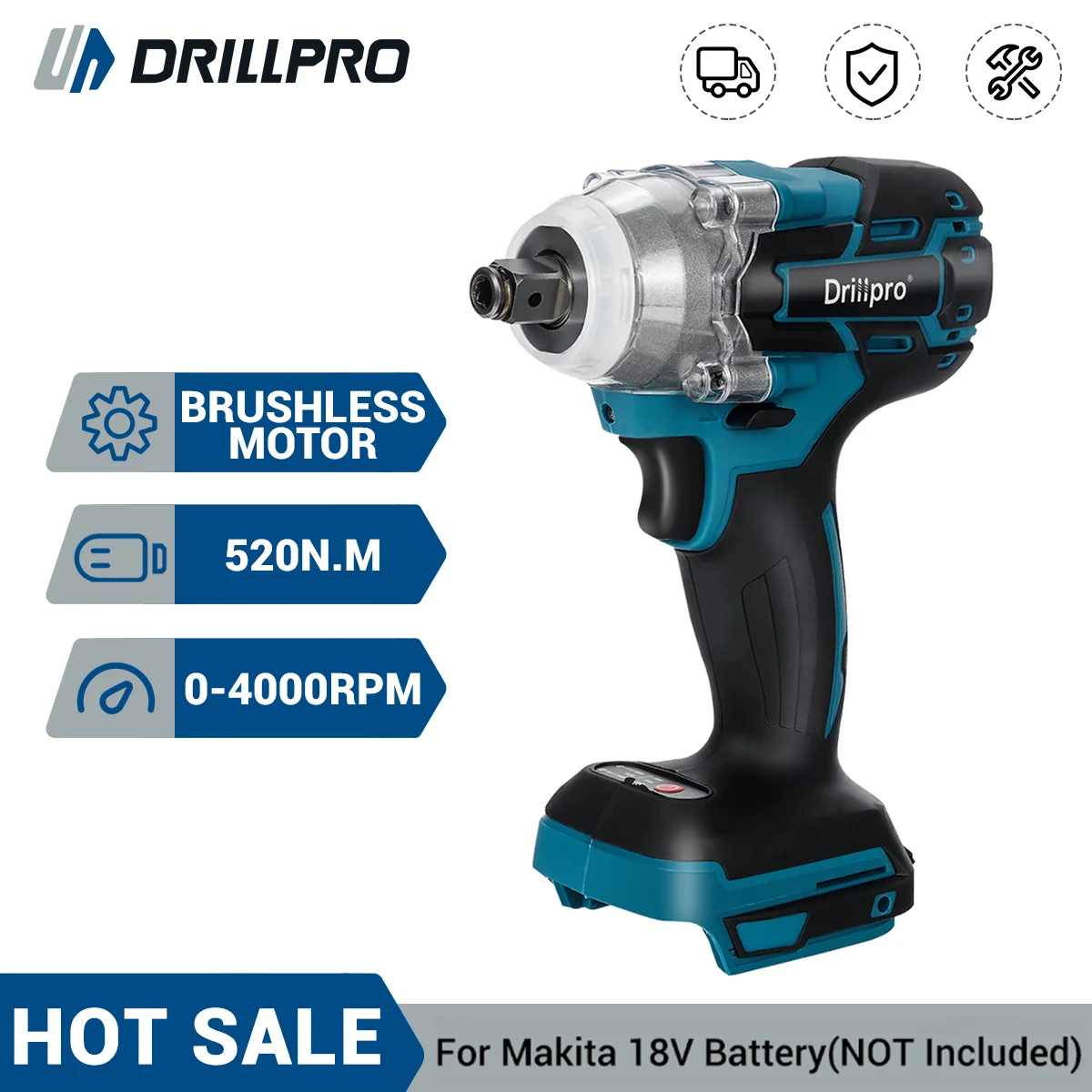 Drillpro 520N.M Brushless Cordless Electric Impact Wrench 1/2 inch Socket Wrench Power Tools Rechargeable For Makita 18V Battery