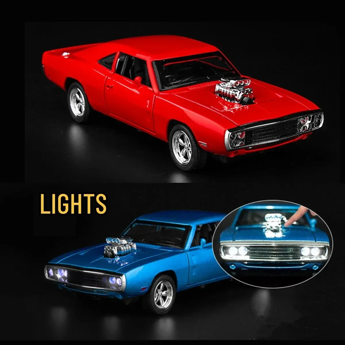 1:32 Dodge Charger 1970 Diecast Pullback Muscle Car Model Repilca with Light Sound Scale Alloy Miniature Kid Boy Xmas Gift Toy 4