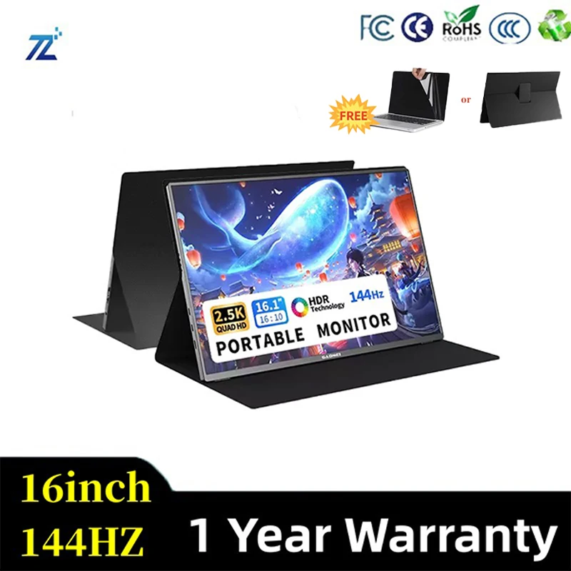 16inch 144hz portable extermal second screen 2.5k portable monitor with usbc for office travel gaming