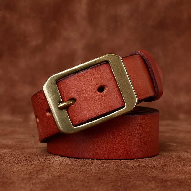 3.8CM Pure Cowhide High Quality Genuine Leather Belts for Men Brand Strap Male Brass Buckle Vintage Jeans Cowboy Luxury Cintos