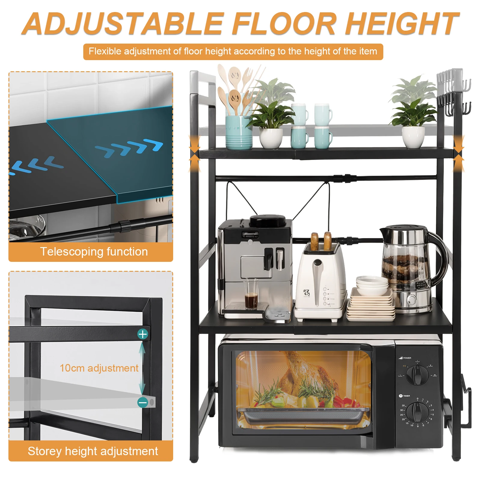 2 Tier Microwave Stand Wear Resist Seasoning Storage Rack Oven Organizer Shelf for Countertop Kitchen Utensils Tableware