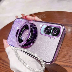 Luxury Glitter Holder Chain Case with Lanyard and Silicone Stand Cover for Honor 300 (SFCX SJS Purple)