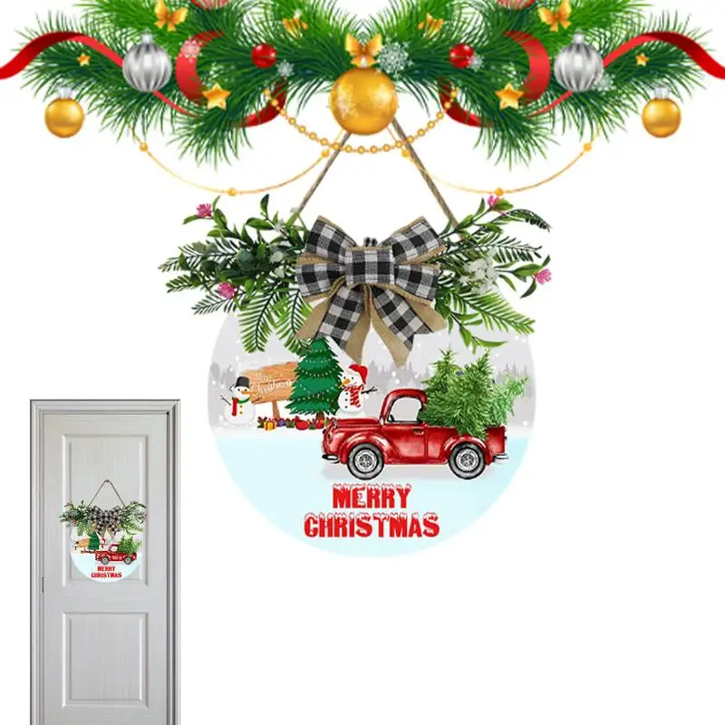

Счастливого Рождества, Искусственный деревянный Рождественский венок, дверная вешалка, Рождество, Новый Год, внутреннее и наружное украшение для дома