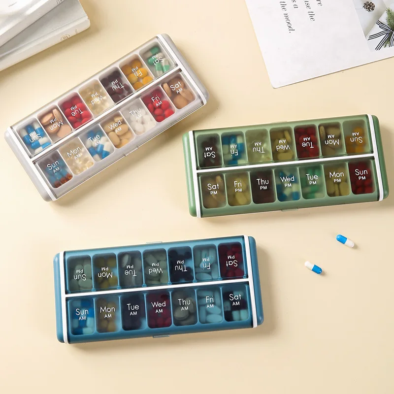 14 Grids Plastic 7-Day Week Pill Organizer Dustproof Moisture-proof Multifunction Fish Oil Vitamin Medicine Box Daily Pill Cases