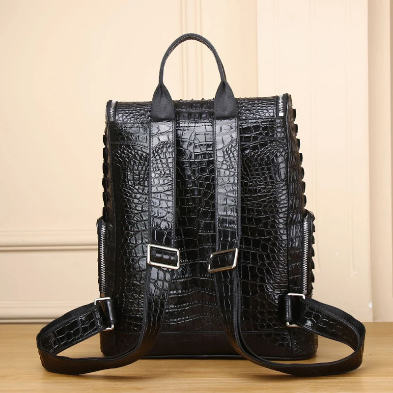Men's real Leather Business Travel Backpack Genuine leather Crocodile Pattern Men's Backpack Large Capacity cowhide laptop bag 2